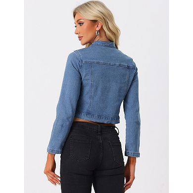 Denim Jacket For Women's Stand Collar Zip Up Long Sleeve Motorcycle Biker Jean Jackets