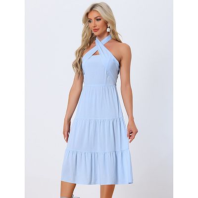 Halterneck Smocked Dress For Women Sleeveless Tiered Slim Fit