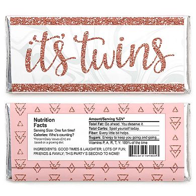 Big Dot Of Happiness It's Twin Girls - Candy Bar Wrapper Rose Gold Baby Shower Favors - 24 Ct