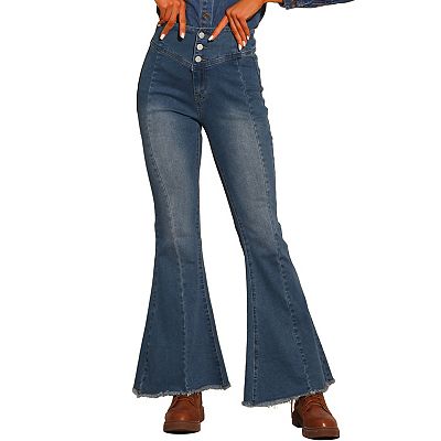 Women s Bell Bottom Jeans High Rised Classic Flared Denim Pants