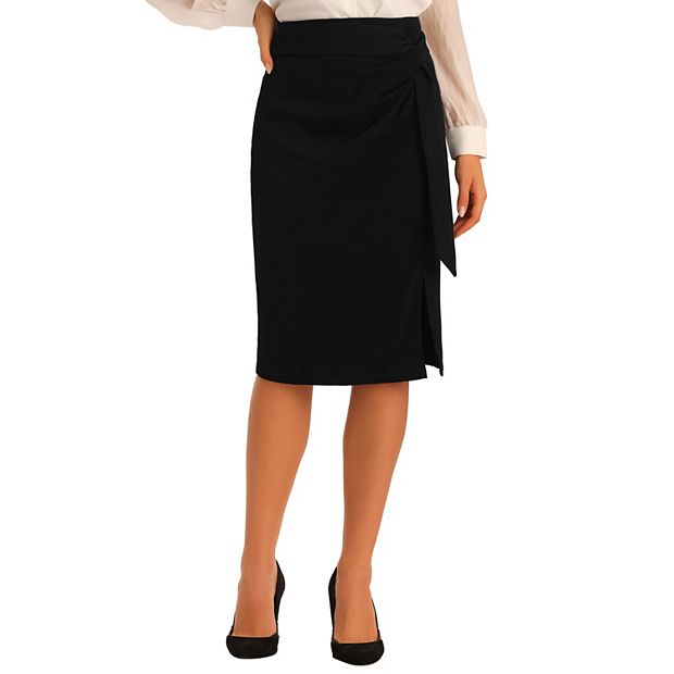 Pencil Skirts For Women Bow Tie Waist Split Knee Length Bodycon Skirts