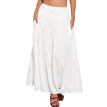 Summer Maxi Skirt For Women's Casual Elastic High Waist Tiered Boho Long Skirts
