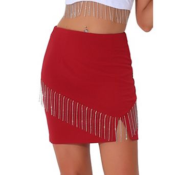 Sparkly Fringe Skirt For Women High Waist Split Mini Pencil Skirts