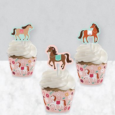 Big Dot Of Happiness Run Wild Horses Pony Party Cupcake Wrappers & Treat Picks Kit 24 Ct