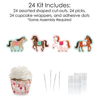 Big Dot Of Happiness Run Wild Horses Pony Party Cupcake Wrappers & Treat Picks Kit 24 Ct