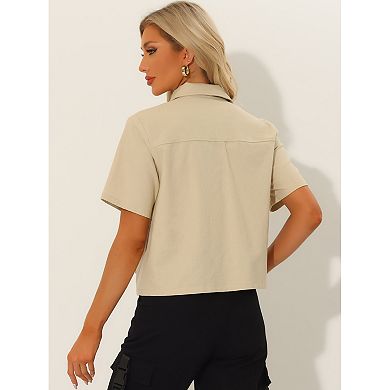 Casual Linen Jackets For Women's Turndown Collar Short Sleeve ...