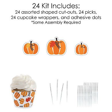 Big Dot Of Happiness Fall Pumpkin - Cupcake Decor - Cupcake Wrappers & Treat Picks Kit 24 Ct