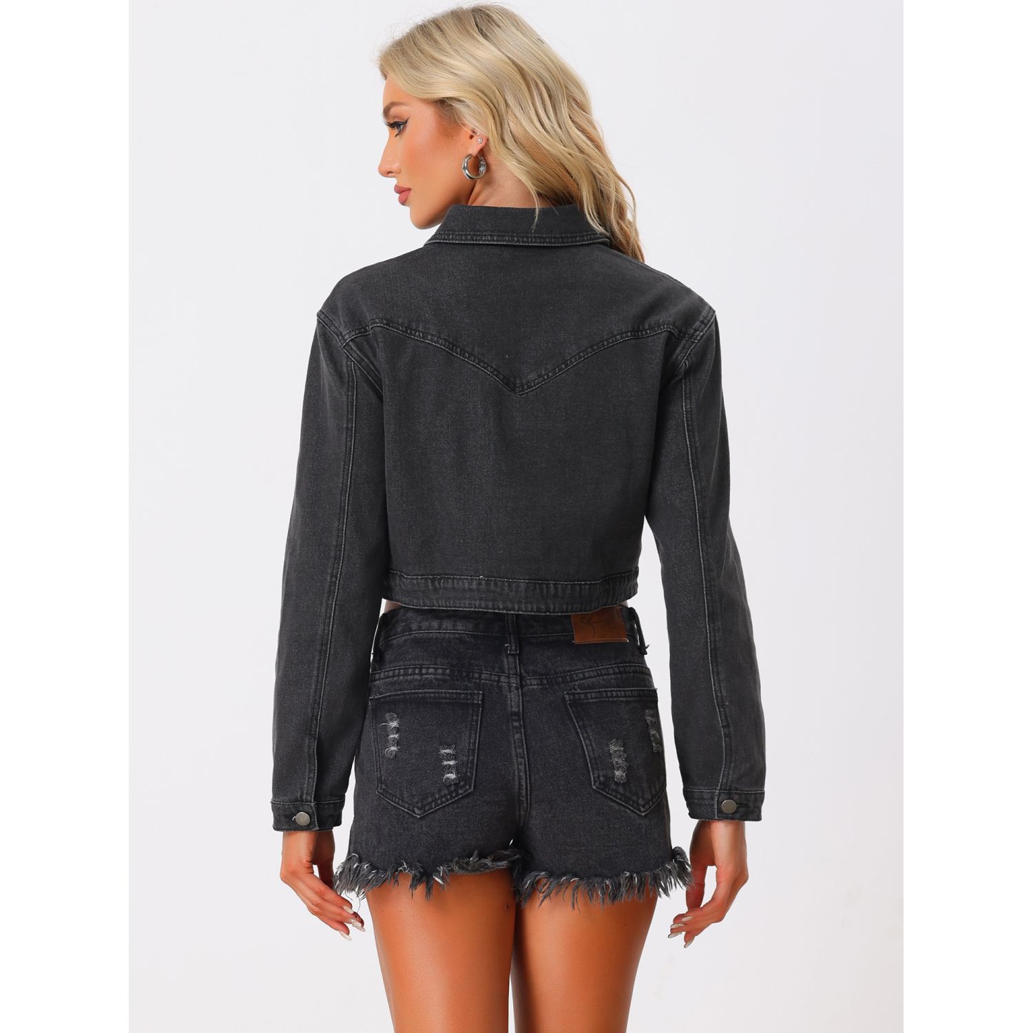 INSPIRE CHIC Women's Summer Denim Jackets Button Down Short Sleeves Cropped Jean Jacket L White