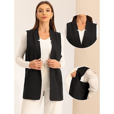 Casual Blazer Vest For Women's Sleeveless Open Front Lapel Collar Cardigan Vests