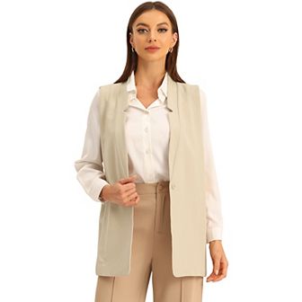 Casual Blazer Vest For Women's Sleeveless Open Front Lapel Collar Cardigan Vests