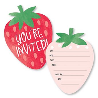 Big Dot Of Happiness Berry Sweet Strawberry Party - Shaped Invitation Cards & Envelopes 12 ct