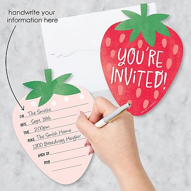 Big Dot Of Happiness Berry Sweet Strawberry Party - Shaped Invitation Cards & Envelopes 12 Ct