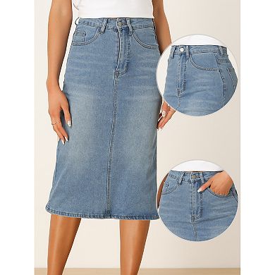 Casual Denim Skirt for Women High Waist Stretchy Midi Jean Skirts