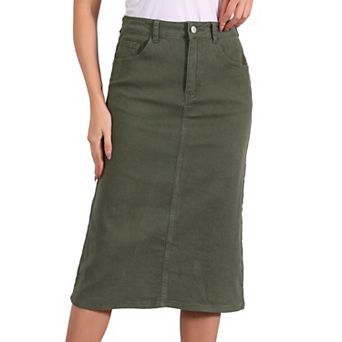 Casual Denim Skirt for Women High Waist Stretchy Midi Jean Skirts