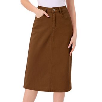 Casual Denim Skirt for Women High Waist Stretchy Midi Jean Skirts