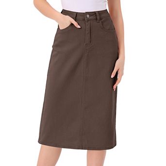 Casual Denim Skirt for Women High Waist Stretchy Midi Jean Skirts