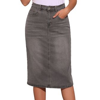 Casual Denim Skirt for Women High Waist Stretchy Midi Jean Skirts