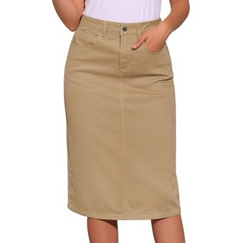 Casual Denim Skirt for Women High Waist Stretchy Midi Jean Skirts