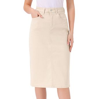 Casual Denim Skirt for Women High Waist Stretchy Midi Jean Skirts