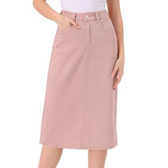Casual Denim Skirt for Women High Waist Stretchy Midi Jean Skirts
