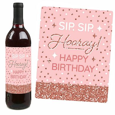 Big Dot Of Happiness Pink Rose Gold Birthday - Party Decor - Wine Bottle Label Stickers 4 Ct