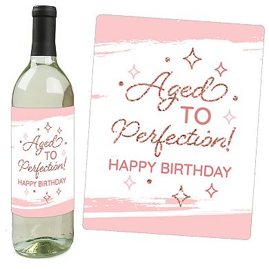 Big Dot Of Happiness Pink Rose Gold Birthday - Party Decor - Wine Bottle Label Stickers 4 Ct