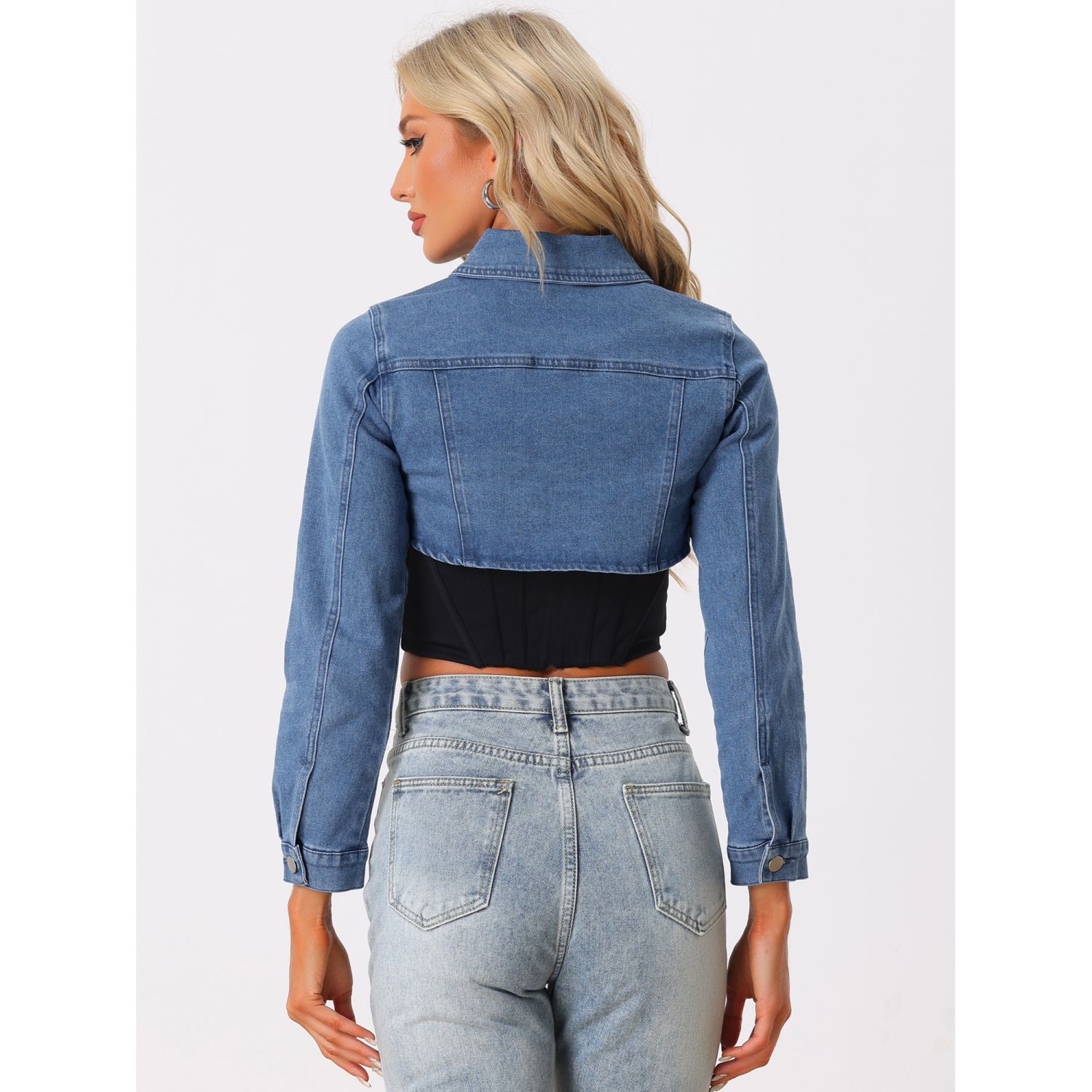 Women's Cropped Denim Jacket – Lightweight Long Sleeve Button-Down Jean Jacket With Pockets For Fall 2025