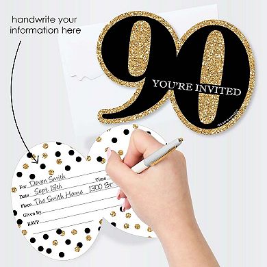 Big Dot Of Happiness Adult 90th Birthday Gold - Shaped Fill-in Invitations & Envelopes 12 Ct