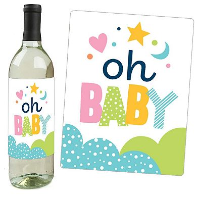 Big Dot Of Happiness Colorful Baby Shower - Gender Neutral Wine Bottle Label Stickers 4 Ct