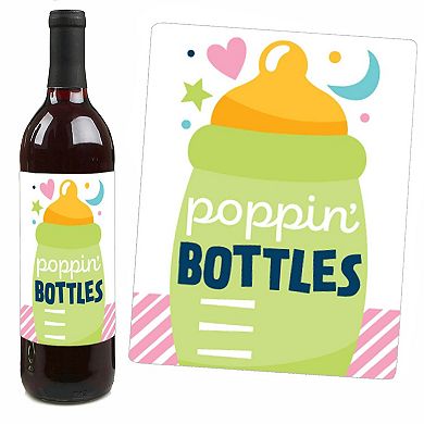 Big Dot Of Happiness Colorful Baby Shower - Gender Neutral Wine Bottle Label Stickers 4 Ct