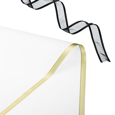 Flower Wrapping Paper Gold Edge with 3 Rolls Ribbons for Florist Floral Bouquet, 60 Sheets