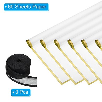Flower Wrapping Paper Gold Edge with 3 Rolls Ribbons for Florist Floral Bouquet, 60 Sheets