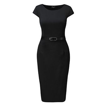 Office Dress For Women's Cap Sleeve Work Belted Elegant Sheath Dress