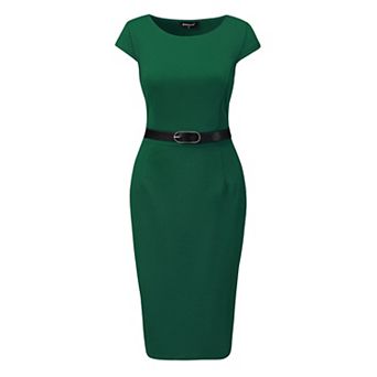 Office Dress For Women's Cap Sleeve Work Belted Elegant Sheath Dress