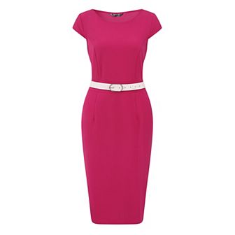 Office Dress for Women's Cap Sleeve Work Belted Elegant Sheath Dress