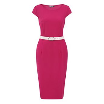Office Dress For Women's Cap Sleeve Work Belted Elegant Sheath Dress