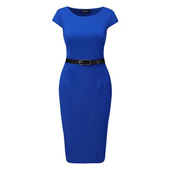 Office Dress For Women's Cap Sleeve Work Belted Elegant Sheath Dress