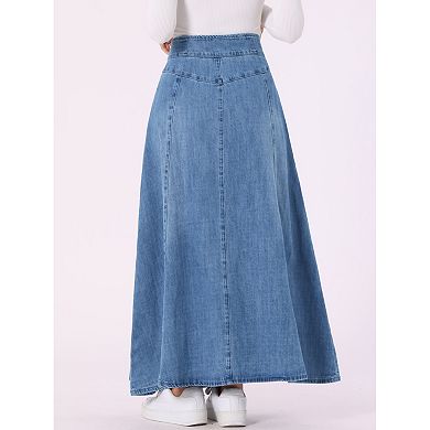 Casual Denim Skirt For Women's High Waisted A-line Flared Maxi Skirts