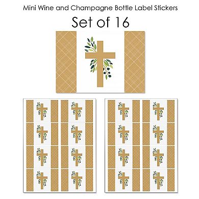 Big Dot Of Happiness Elegant Cross - Mini Wine Bottle Stickers - Religious Party Favor 16 Ct