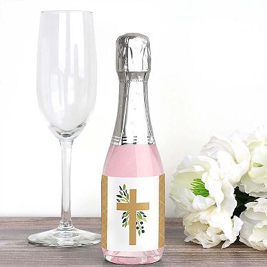 Big Dot Of Happiness Elegant Cross - Mini Wine Bottle Stickers - Religious Party Favor 16 Ct