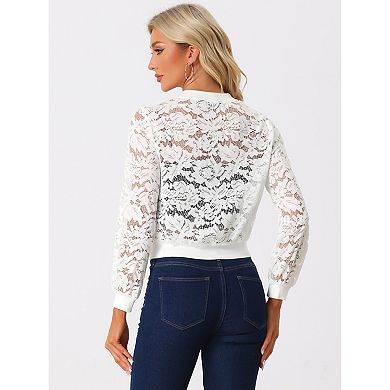 Lace Jackets For Women's Stand Collar Zip Up Mesh Sheer Bomber Jacket