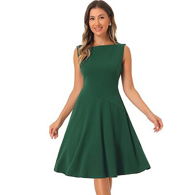 Women's Sleeveless Sheath Dress Costume Boat Neck Casual Office Dresses