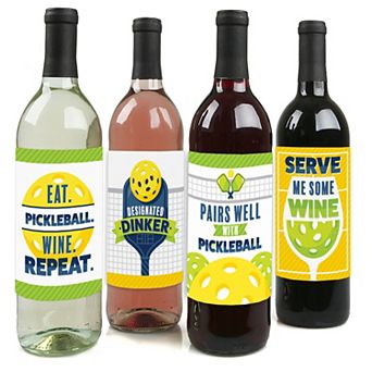 Big Dot Of Happiness Let’s Rally Pickleball Birthday & Retirement Wine Bottle Stickers 4 ct