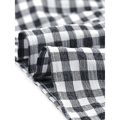 Gingham Dress For Women's Summer Ruffle Trim V Neck Button Decor Dress
