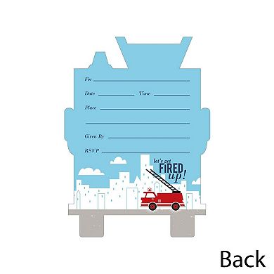 Big Dot Of Happiness Fired Up Fire Truck - Shaped Fill-in Invitations With Envelopes - 12 Ct