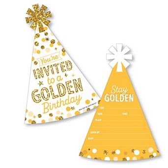 Big Dot Of Happiness Golden Birthday Shaped Fill-in Invitations Party Cards & Envelopes 12 ct