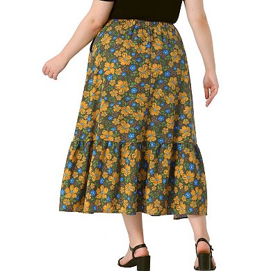 Women's Plus Size Maxi Skirts A Line With Pocket Stretchy Waist Layered Summer