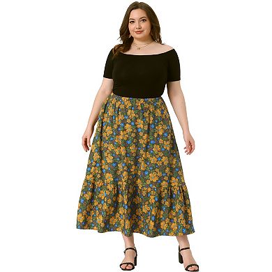 Women's Plus Size Maxi Skirts A Line With Pocket Stretchy Waist Layered Summer