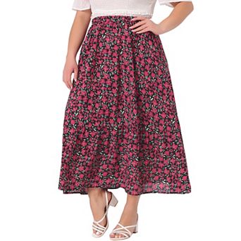 Women's Plus Size Maxi Skirts A Line With Pocket Stretchy Waist Layered Summer