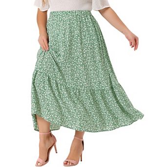 Women's Plus Size Maxi Skirts A Line With Pocket Stretchy Waist Layered Summer